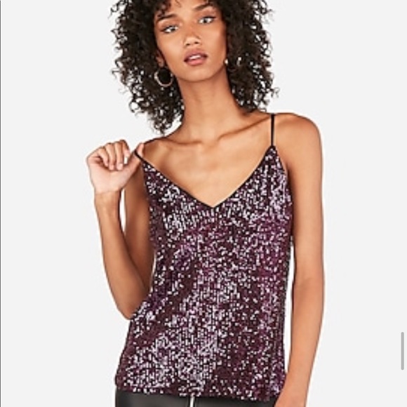 Express Tops - Express Purple Sequin V Neck Cami NWT